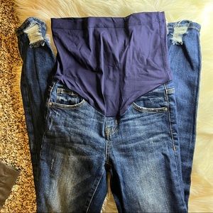 Blue Distressed Hem Maternity Skinny Jeans
